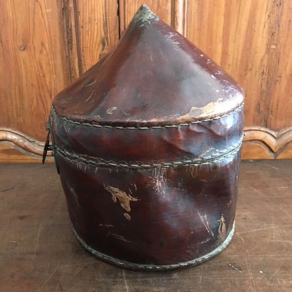 ANTIQUE CHINESE CHINA MING QING DYNASTY IMPERIAL HAT BOX LACQUER LEATHER RARE!! - Picture 7 of 8